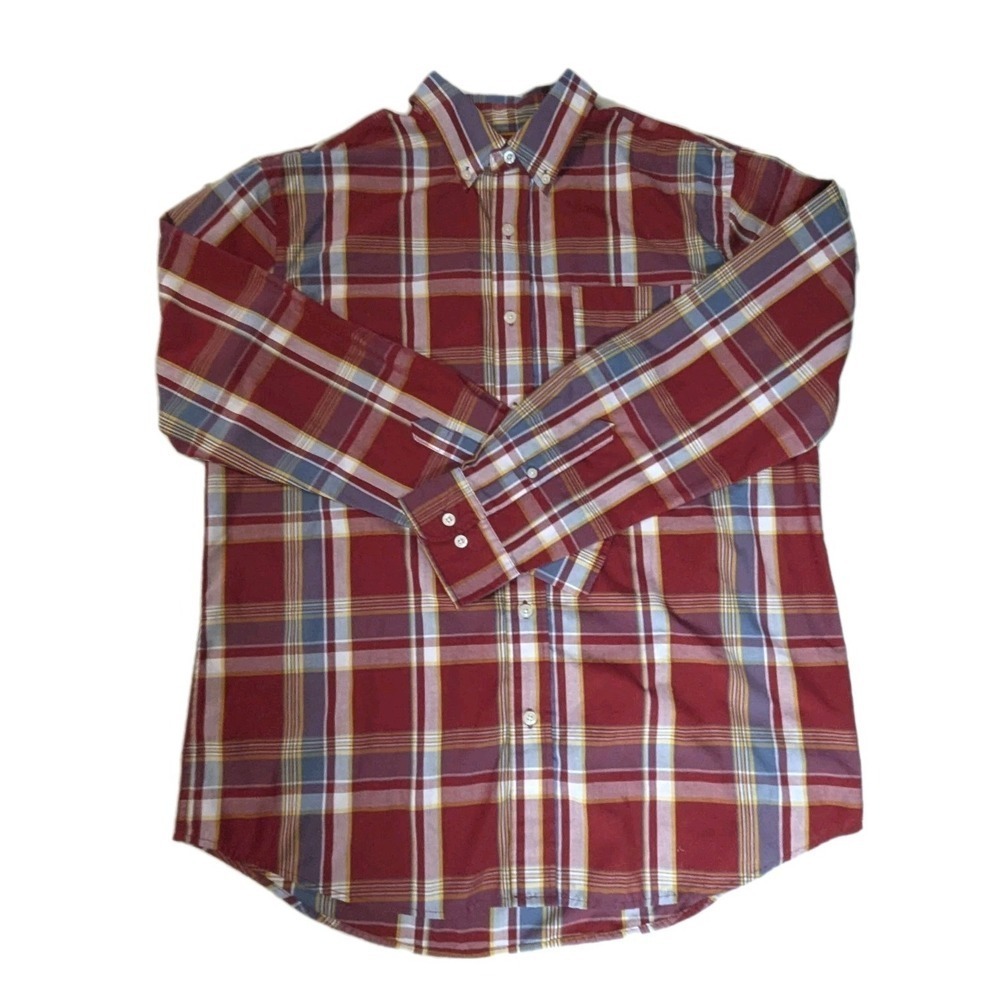 Saddlebred Men's Large Classic Fit Plaid Button Down Shirt Red Blue Yellow L
